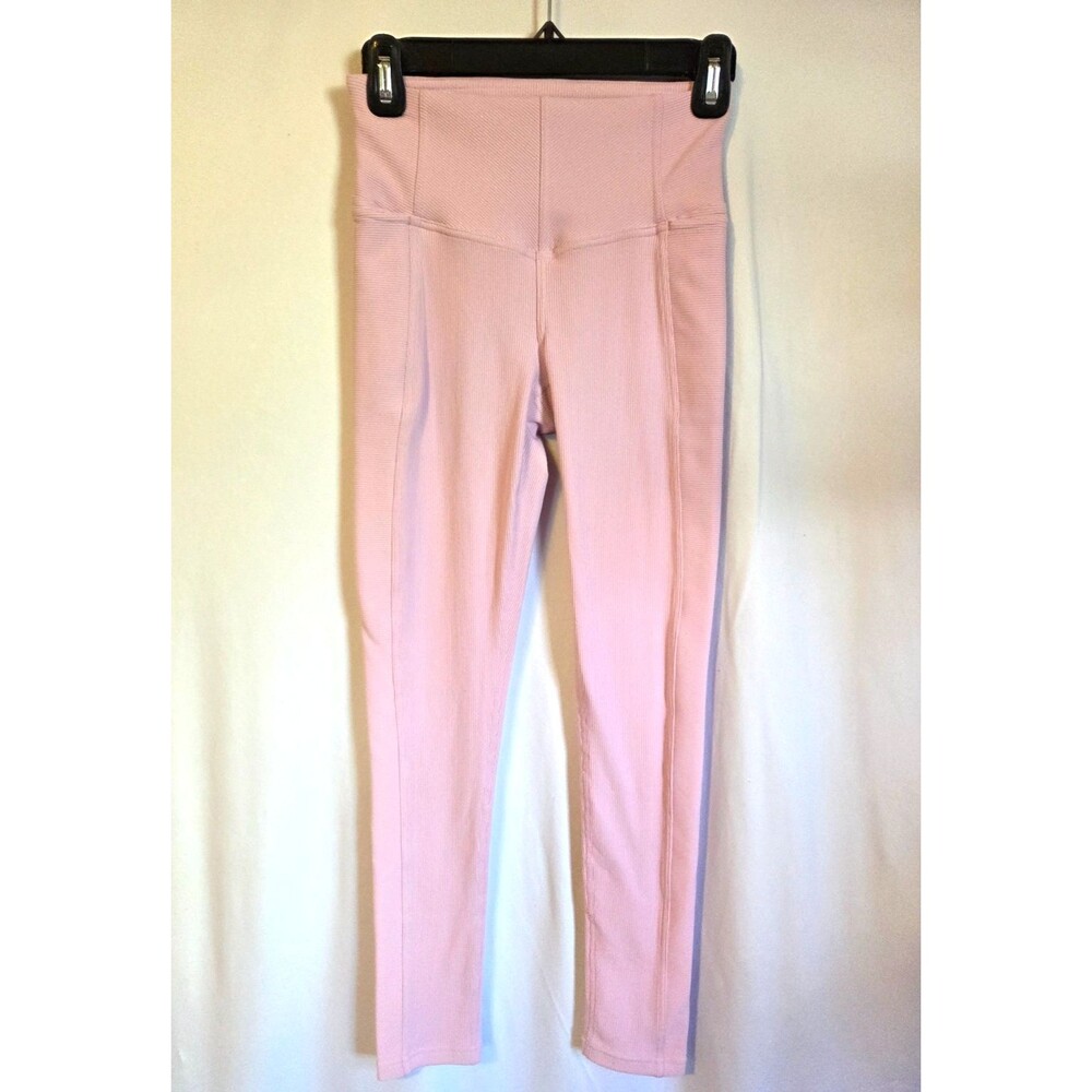 Zella Womens XS Pink Ribbed High Rise Leggings Yoga Athletic Pants 26” Inseam